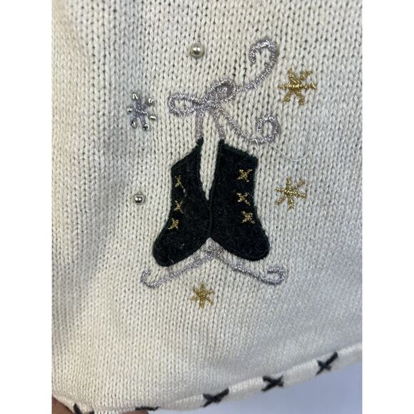 Design Originals Studio Winter Sweater Women's Medium Cream Gray Embroidery - Picture 6 of 10